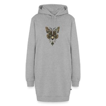 Steampunk Schmetterling – Uhr Mechanik Kunst - Hoodie-Kleid - Grau meliert - Vorne - AI Model Female 172 light (172cm)
