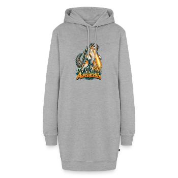 Aussiezilla – lustige australische Schäferhund-Mutter - Hoodie-Kleid - Grau meliert - Vorne - AI Model Female 172 light (172cm)