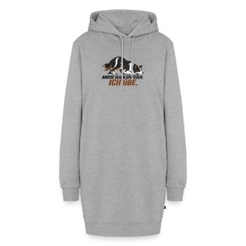 Border Collie - ANDERE GEHEN SPAZIEREN. ICH ÜBE. - Hoodie-Kleid - Grau meliert - Vorne - AI Model Female 172 light (172cm)