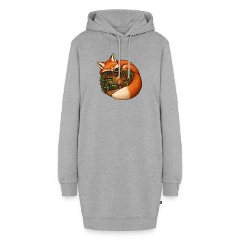 Schlafender Fuchs mit einer gemütlichen Bibliothek - Hoodie-Kleid - Grau meliert - Vorne - AI Model Female 172 light (172cm)