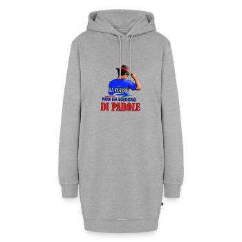 Wahre Klasse braucht keine Worte. Ein Design - Hoodie-Kleid - Grau meliert - Vorne - AI Model Female 172 light (172cm)