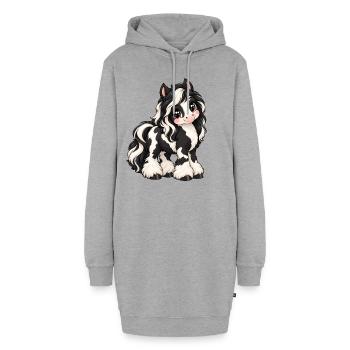 Tinker Irish Cob im Kawaii-Stil - Hoodie-Kleid - Grau meliert - Vorne - AI Model Female 172 light (172cm)