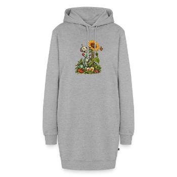 Gartenroboter mit Sonnenblume und Gemüse - Hoodie-Kleid - Grau meliert - Vorne - AI Model Female 172 light (172cm)