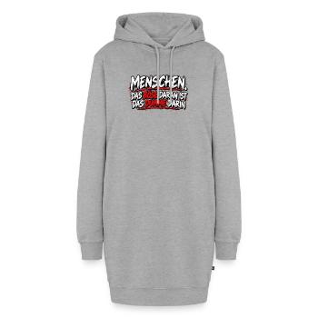 Menschen: Das Böse im Dummen - Hoodie-Kleid - Grau meliert - Vorne - AI Model Female 172 light (172cm)