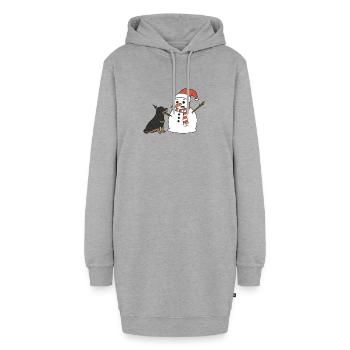 Rottweiler klaut Schneemann den Stockarm - Hoodie-Kleid - Grau meliert - Vorne - AI Model Female 172 light (172cm)