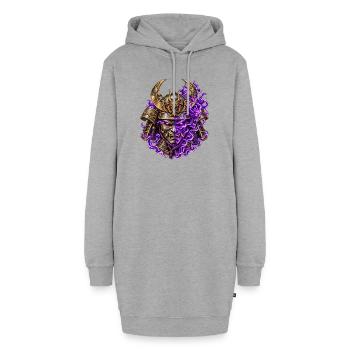 Dämonischer Samurai – Oni-Maske & Lila Flammen - Hoodie-Kleid - Grau meliert - Vorne - AI Model Female 172 light (172cm)