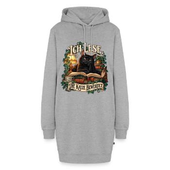 Ich lese. Die Katze bewertet. - Hoodie-Kleid - Grau meliert - Vorne - AI Model Female 172 light (172cm)
