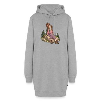 Wanderin am Bergpfad - Hoodie-Kleid - Grau meliert - Vorne - AI Model Female 172 light (172cm)