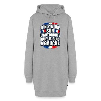 Nur auf der Autobahn bin ich links - Hoodie-Kleid - Grau meliert - Vorne - AI Model Female 172 light (172cm)