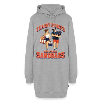 Ich trage Snacks Du trägst Sandsäcke Fitness Renngym - Hoodie-Kleid - Grau meliert - Vorne - AI Model Female 172 light (172cm)
