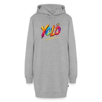 YOLO you only live once -  Farbenrausch Graffiti - Hoodie-Kleid - Grau meliert - Vorne - AI Model Female 172 light (172cm)