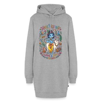 Cute Krishna Doodle – Hare Krishna Love & Joy  - Hoodie-Kleid - Grau meliert - Vorne - AI Model Female 172 light (172cm)