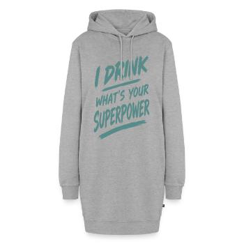 Ich trinke — deine Superkraft - Hoodie-Kleid - Grau meliert - Vorne - AI Model Female 172 light (172cm)