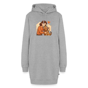 Geschenk für frischgebackene Tierheimhund-Halter - Hoodie-Kleid - Grau meliert - Vorne - AI Model Female 172 light (172cm)