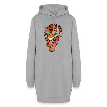 Neonfarben Tiger im Sprung - Hoodie-Kleid - Grau meliert - Vorne - AI Model Female 172 light (172cm)