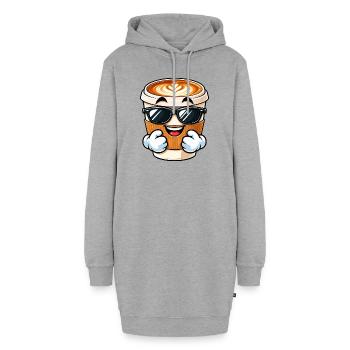 Cooler Cartoon Kaffee Cappuccino - Hoodie-Kleid - Grau meliert - Vorne - AI Model Female 172 light (172cm)