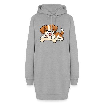 Süßer kleiner Hund mit Knochen – Comic Welpe - Hoodie-Kleid - Grau meliert - Vorne - AI Model Female 172 light (172cm)