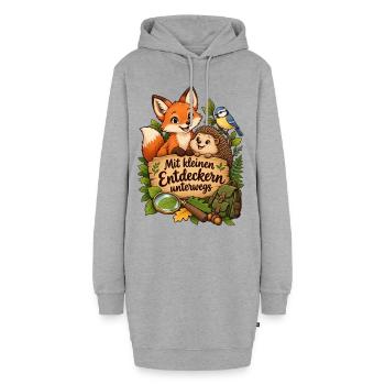 Erzieher Shirt mit Waldtieren & kleine Entdecker - Hoodie-Kleid - Grau meliert - Vorne - AI Model Female 172 light (172cm)