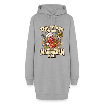 Dir bringe ich noch Marinieren bei! – Grillhumor - Hoodie-Kleid - Grau meliert - Vorne - AI Model Female 172 light (172cm)