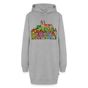 Quedlinburg Skyline im bunten Wachsmalstil - Hoodie-Kleid - Grau meliert - Vorne - AI Model Female 172 light (172cm)