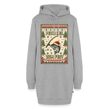 Petri Heil zum Fest – Pixel Ugly Sweater Angler - Hoodie-Kleid - Grau meliert - Vorne - AI Model Female 172 light (172cm)