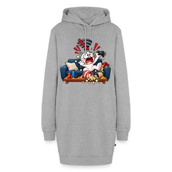 Kein WLAN – Gamer im Panikmodus! - Hoodie-Kleid - Grau meliert - Vorne - AI Model Female 172 light (172cm)