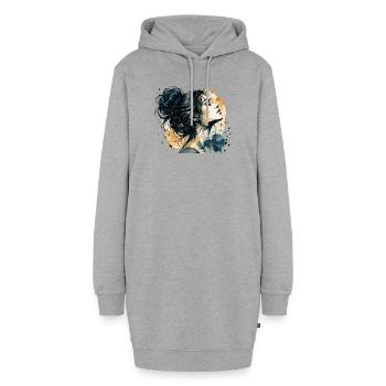 Frauenporträt in Blau und Gold – Aquarell - Hoodie-Kleid - Grau meliert - Vorne - AI Model Female 172 light (172cm)