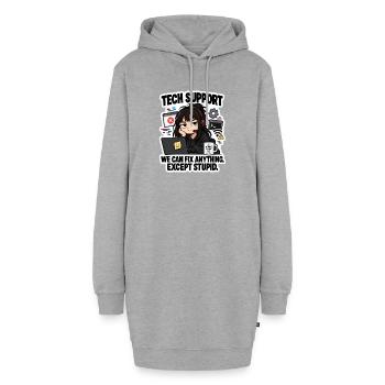 Tech Support: Fixing Everything Except Stupid - Hoodie-Kleid - Grau meliert - Vorne - AI Model Female 172 light (172cm)