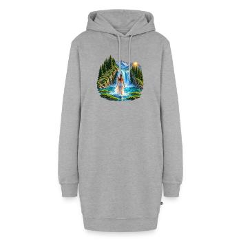 Magischer Wasserfall - Hoodie-Kleid - Grau meliert - Vorne - AI Model Female 172 light (172cm)