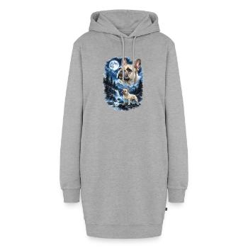  Französische Bulldogge Im Mondschein Bei - Hoodie-Kleid - Grau meliert - Vorne - AI Model Female 172 light (172cm)