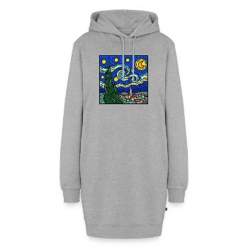 Wirbelnder Nachthimmel über dem Dorf - Hoodie-Kleid - Grau meliert - Vorne - AI Model Female 172 light (172cm)