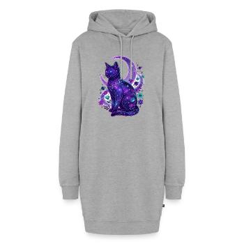 Galaktische Mondkatze - Hoodie-Kleid - Grau meliert - Vorne - AI Model Female 172 light (172cm)