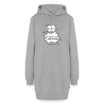 Psalm 46,10 Sei still - Hoodie-Kleid - Grau meliert - Vorne - AI Model Female 172 light (172cm)
