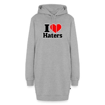 I Love Haters – Lustiger Statement Spruch - Hoodie-Kleid - Grau meliert - Vorne - AI Model Female 172 light (172cm)
