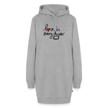 Love in Every Chapter – Design für Bücherliebe - Hoodie-Kleid - Grau meliert - Vorne - AI Model Female 172 light (172cm)