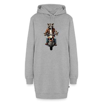 Waschbär auf Oldtimer-Motorrad, Gravur – ohne Text - Hoodie-Kleid - Grau meliert - Vorne - AI Model Female 172 light (172cm)