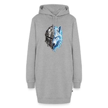 Spektraler Wolf und Ritterhelm – Fantasie - Hoodie-Kleid - Grau meliert - Vorne - AI Model Female 172 light (172cm)