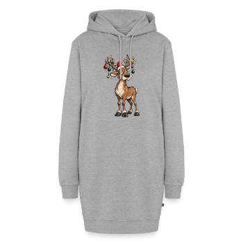 Blasé-Weihnachts-Rentiere – Kugeln und Girlanden - Hoodie-Kleid - Grau meliert - Vorne - AI Model Female 172 light (172cm)