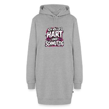Ich will es hart und schmutzig – Frecher Spruch - Hoodie-Kleid - Grau meliert - Vorne - AI Model Female 172 light (172cm)