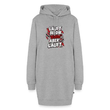 Läuft bei dir – Rückwärts und bergab, aber läuft! - Hoodie-Kleid - Grau meliert - Vorne - AI Model Female 172 light (172cm)