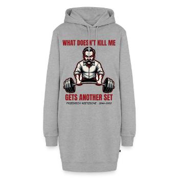 Nietzsche Gym – What doesn't kill me Kreuzheben - Hoodie-Kleid - Grau meliert - Vorne - AI Model Female 172 light (172cm)