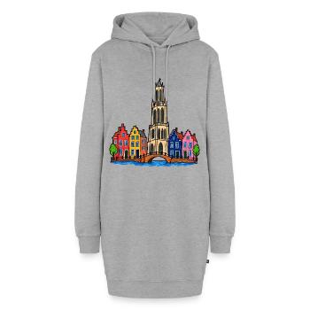 Utrecht Skyline im bunten Wachsmalstil - Hoodie-Kleid - Grau meliert - Vorne - AI Model Female 172 light (172cm)