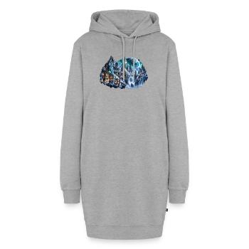 MELVIG – Eisstadt unter Nordlichtern - Hoodie-Kleid - Grau meliert - Vorne - AI Model Female 172 light (172cm)