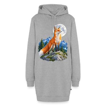 Wolf heult vor dem Mond Mondlicht Wolf wilde Tiere - Hoodie-Kleid - Grau meliert - Vorne - AI Model Female 172 light (172cm)