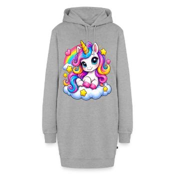 Regenbogen Unicorn auf Wolke - Hoodie-Kleid - Grau meliert - Vorne - AI Model Female 172 light (172cm)