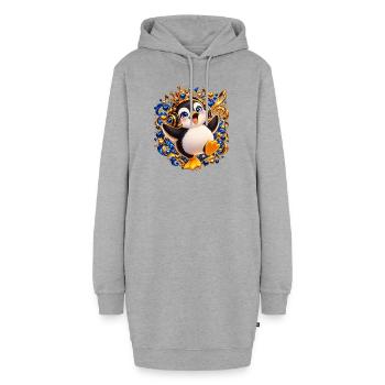 Königlicher Pinguin mit Musikglanz - Hoodie-Kleid - Grau meliert - Vorne - AI Model Female 172 light (172cm)