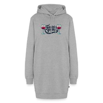 Fernweingespräch – Wein und Freundschaft - Hoodie-Kleid - Grau meliert - Vorne - AI Model Female 172 light (172cm)
