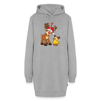 Rentier mit Ente Weihnachtsente Badeente - Hoodie-Kleid - Grau meliert - Vorne - AI Model Female 172 light (172cm)
