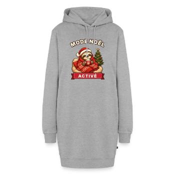 Weihnachtsmodus aktiviert – Faultier, der Weihnachten einhüllt - Hoodie-Kleid - Grau meliert - Vorne - AI Model Female 172 light (172cm)