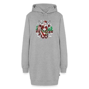 Rote Weihnachtsmannkuh auf Winter Farm - Hoodie-Kleid - Grau meliert - Vorne - AI Model Female 172 light (172cm)
